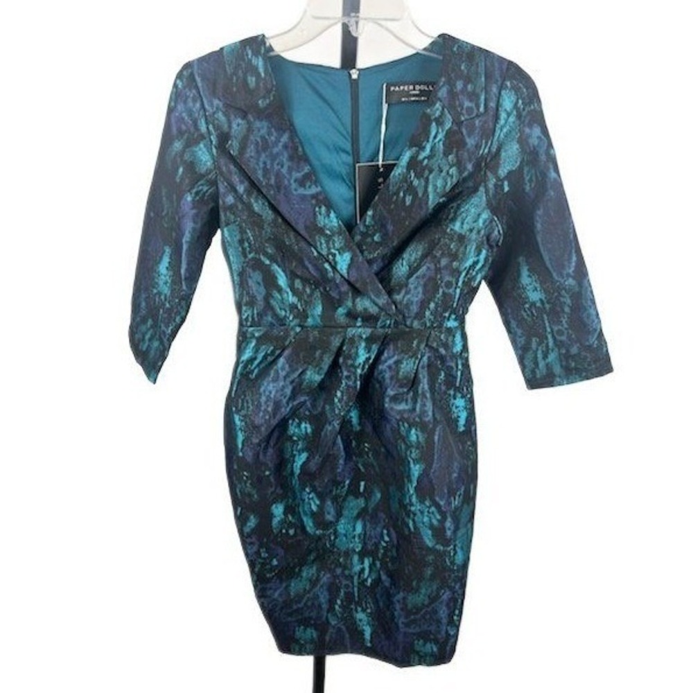 NEW Paper Dolls London Brocade Dress Women's Size 4 Blue Green Abstract
